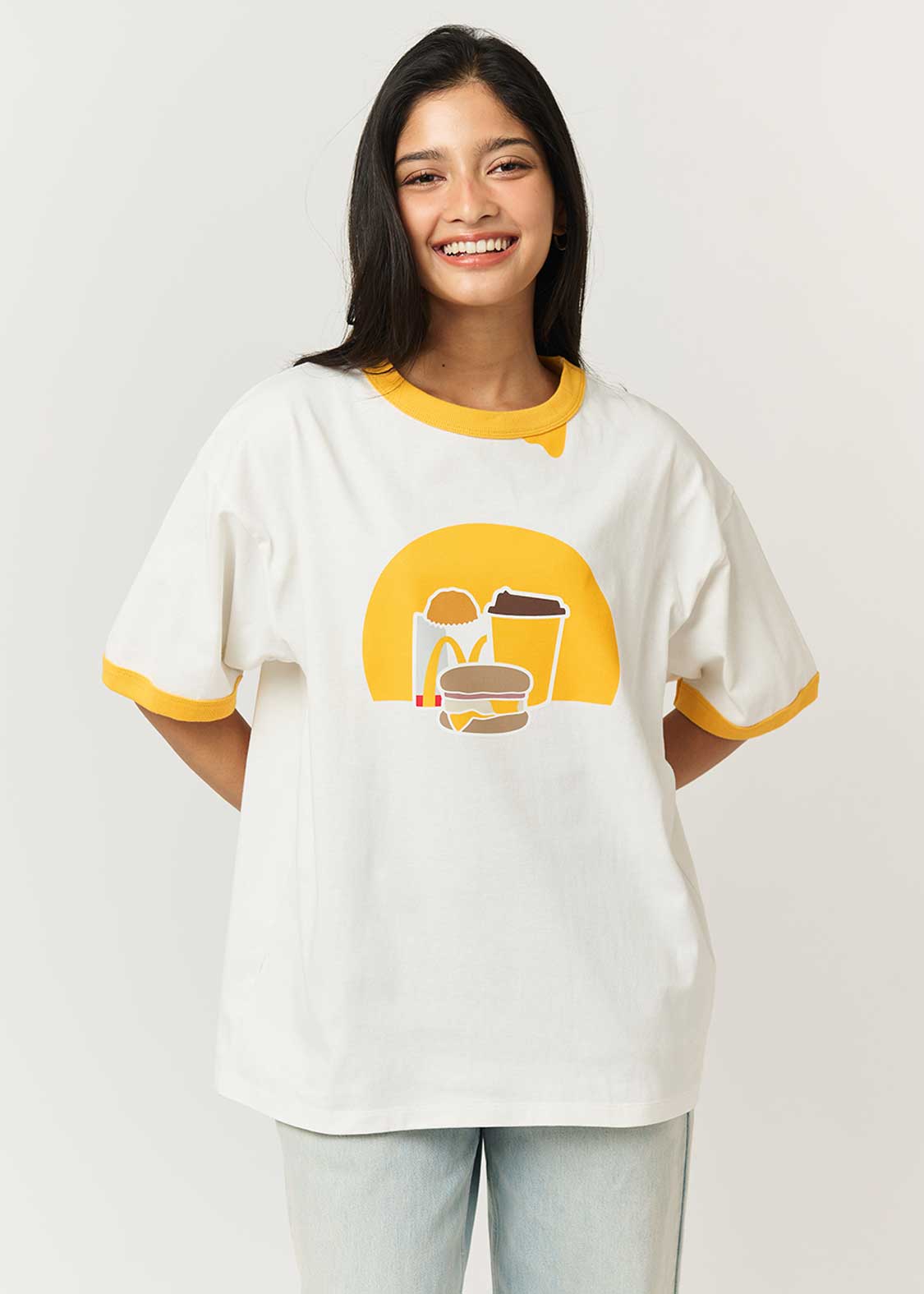 朝マック｜ビッグシルエットトリムTシャツ｜ユニセックス｜グラニフ