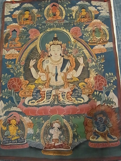 四臂観音菩薩のタンカ(リクスムゴンポ) ラプラン寺工房 - Chagamocraft