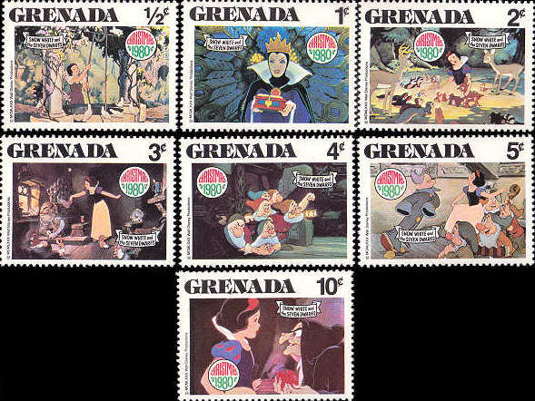 ディズニー 白雪姫と七人の小人（グレナダ 1980年）の外国切手7種（未