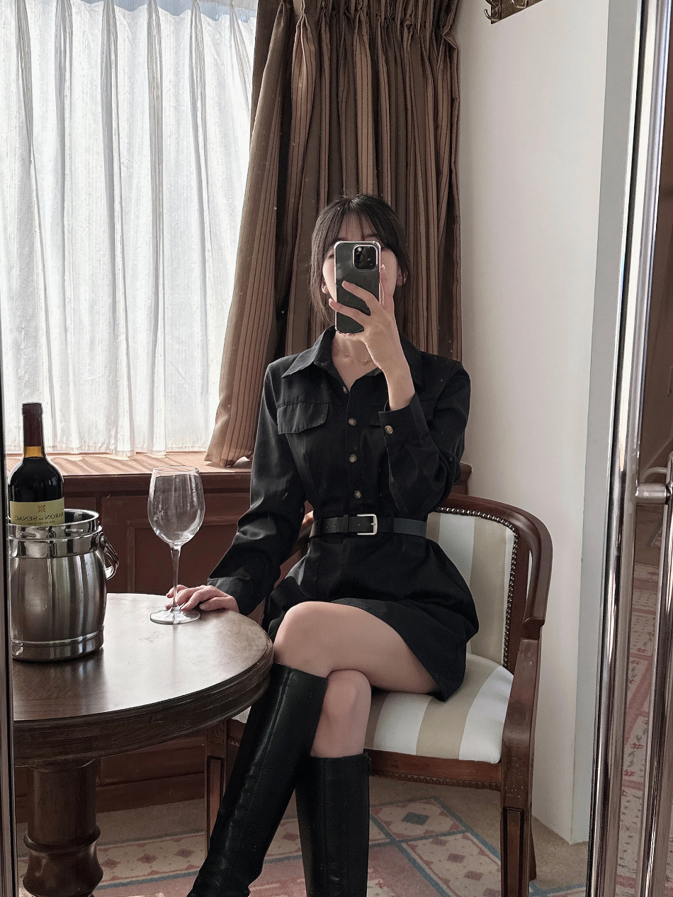 ベルトset] カラーシャツミニワンピース+ベルトセット | ファッション