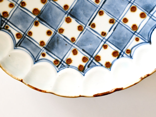 山口利枝 市松に蓮花形7.5寸深皿