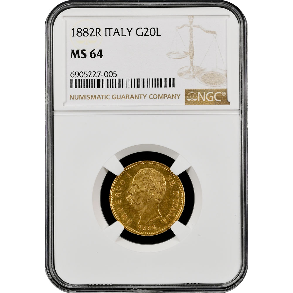 1882-R Italy Gold 20 Lira NGC MS 64 - CV Coins & Collectables