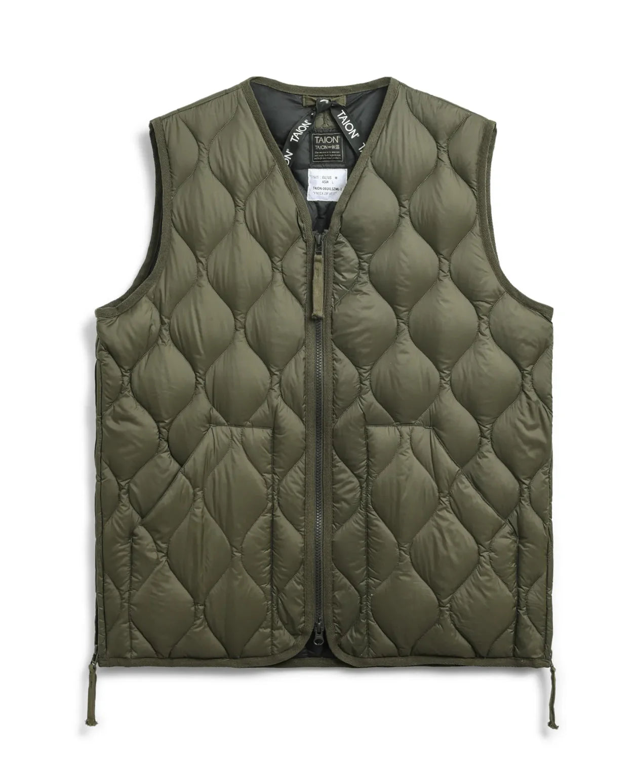 TAION - Military V-Neck W-Zip Down Vest (Soft Shell) - D. Olive