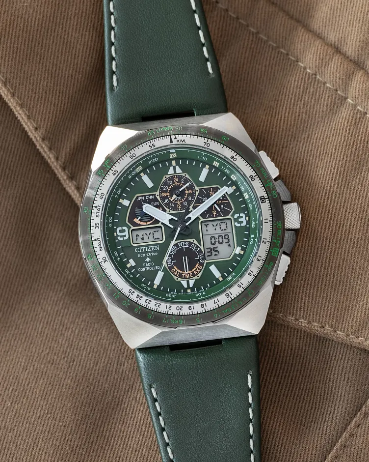 Promaster Skyhawk A-T Green Dial Leather Strap JY8147-01X | CITIZEN