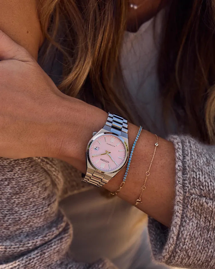 TSUYOSA 37mm Pink Dial Stainless Steel Bracelet NJ0200-50Z | CITIZEN