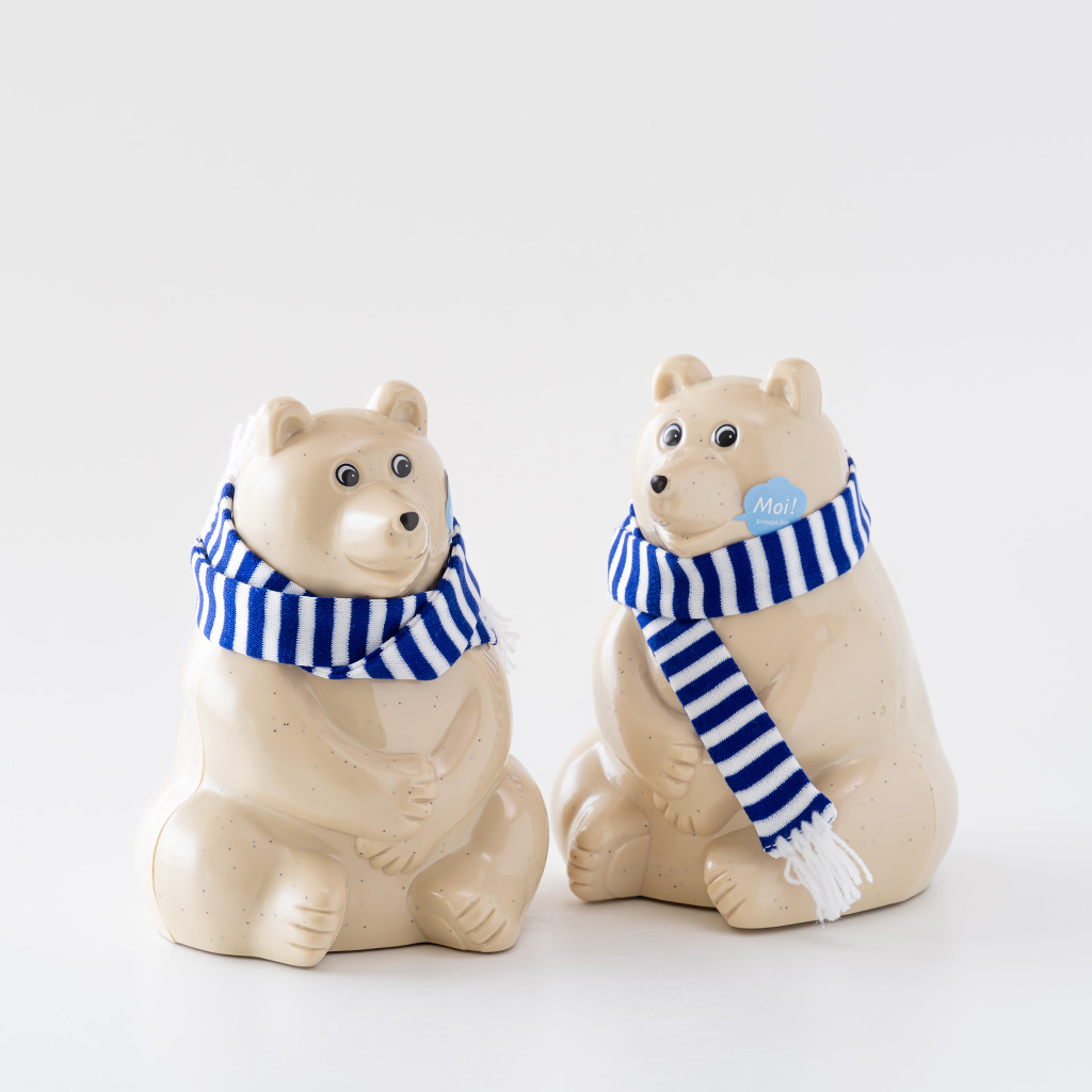 2025年限定】しろくま貯金箱｜ブルーボーダーマフラー付き Polar Bear