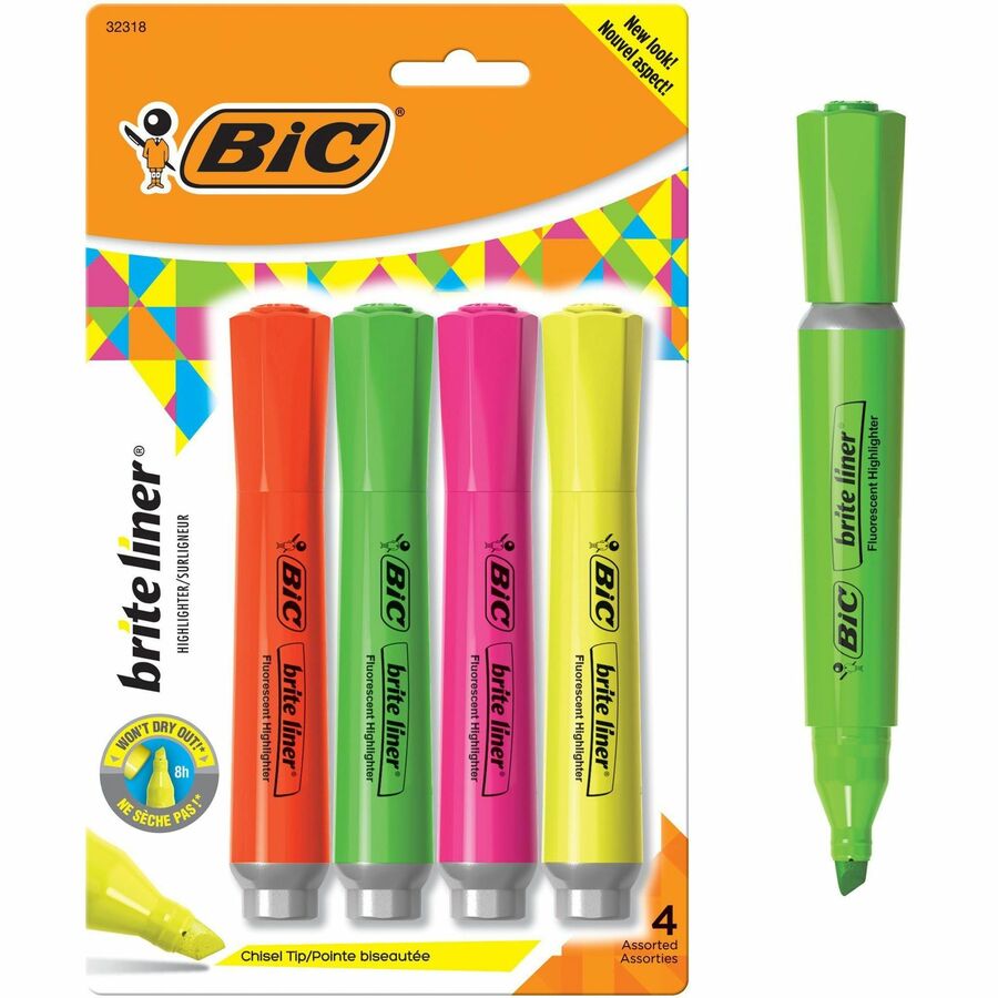 BIC Brite Liner Grip XL Highlighters, Assorted - Chisel Marker