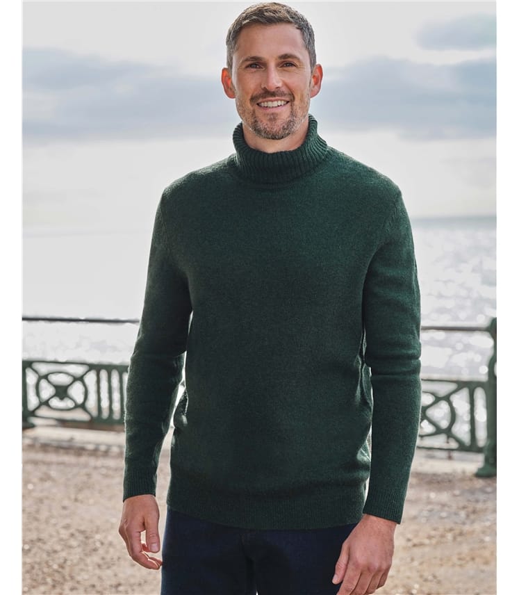 Forest Green | Mens Lambswool Turtle Neck Sweater | WoolOvers US