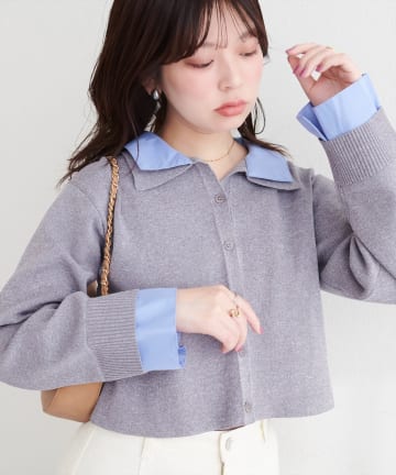 レイヤード風衿付きケーブルカーディガン | natural couture