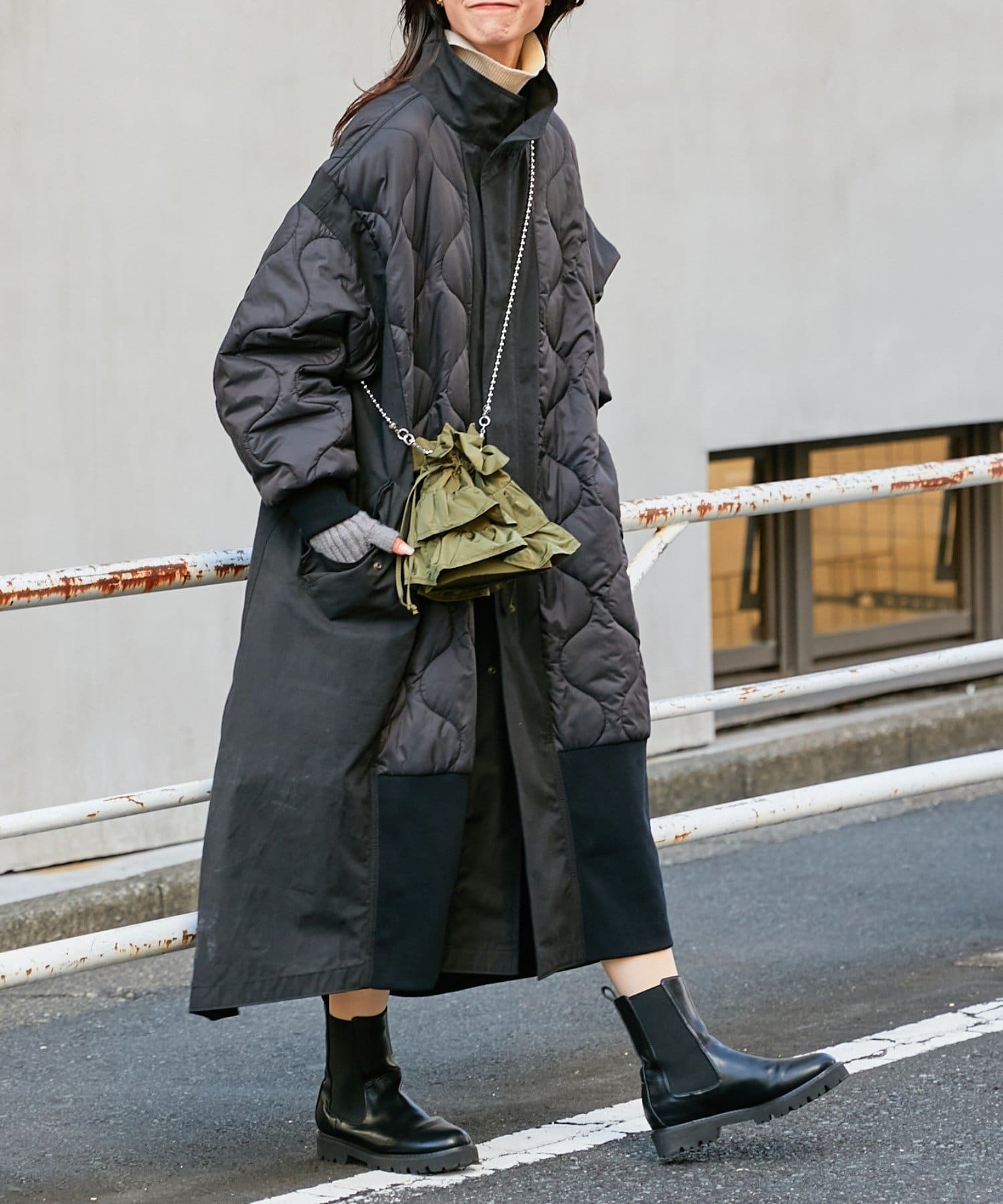 etsinta エシンタ切替マキシミリタリーコートカーキ