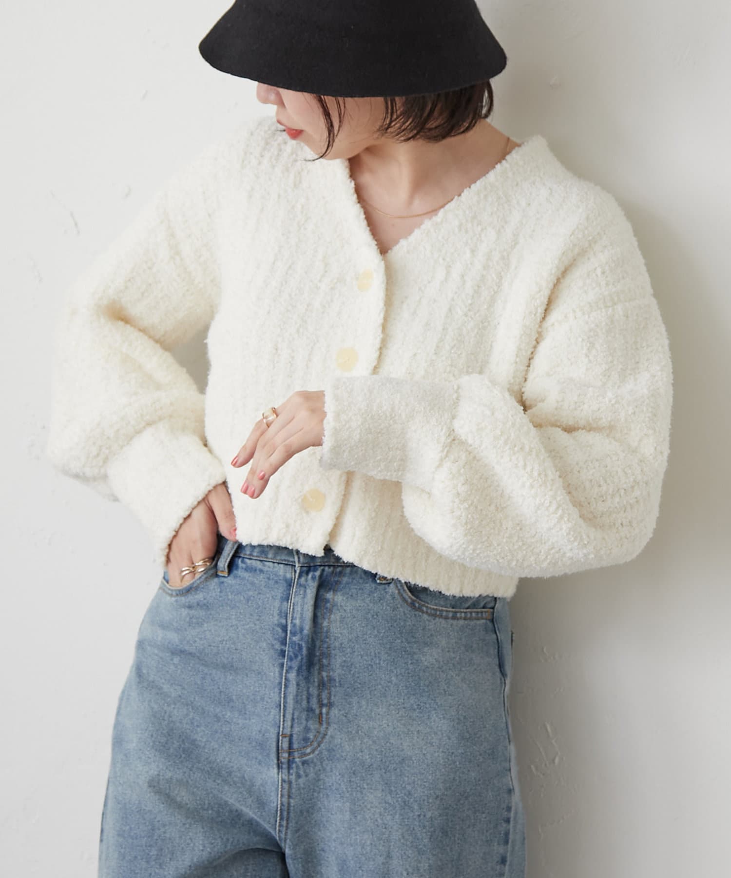 モールヤーンVネックカーディガン | NICE CLAUP / OLIVE des OLIVE