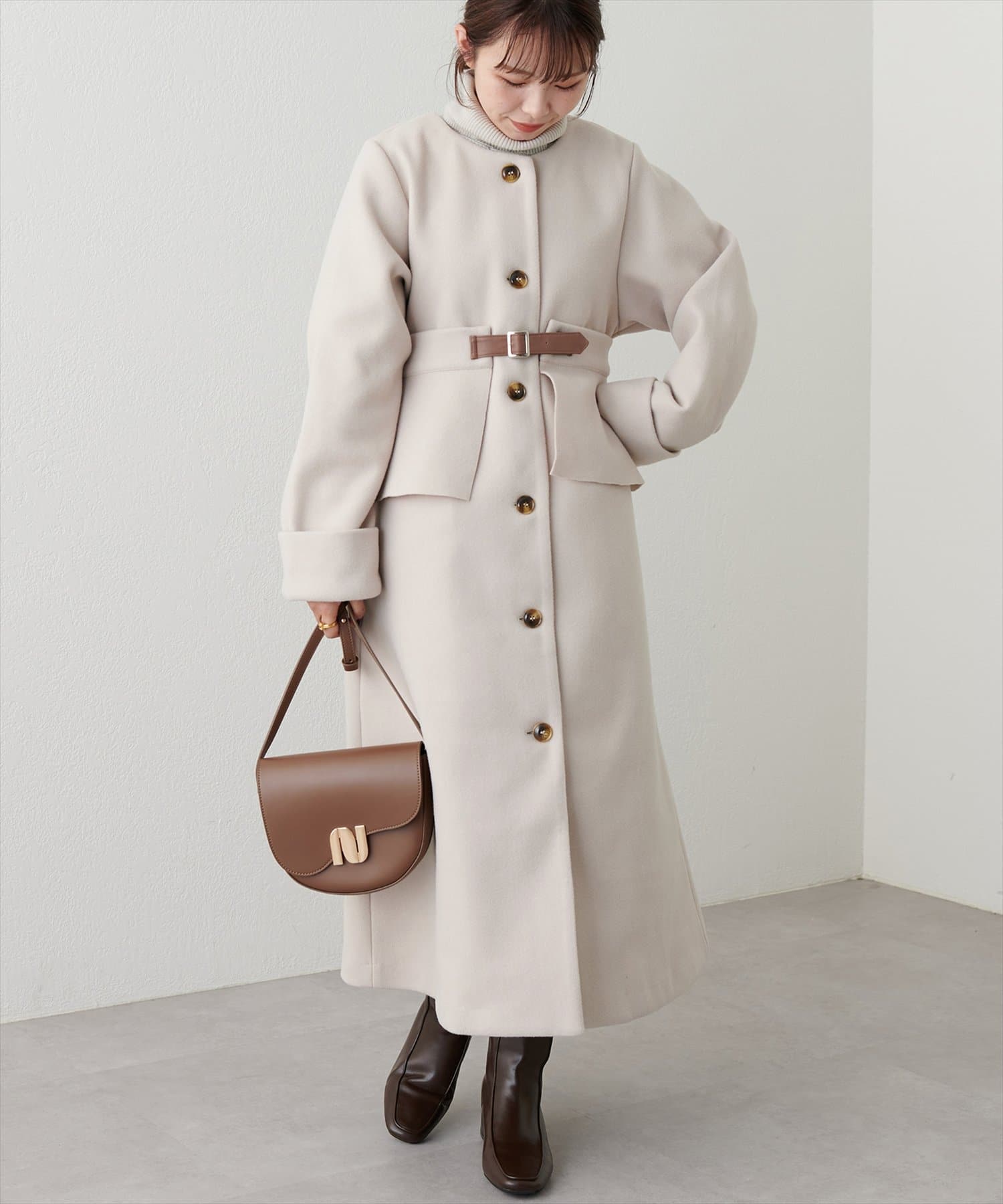 プチナチュ/WEB限定/コルセット付きノーカラーコート | natural