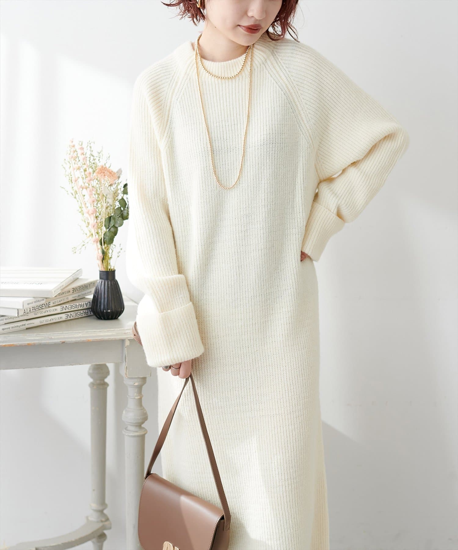 ZIP付き畦ニットワンピース | natural couture(ナチュラルクチュール