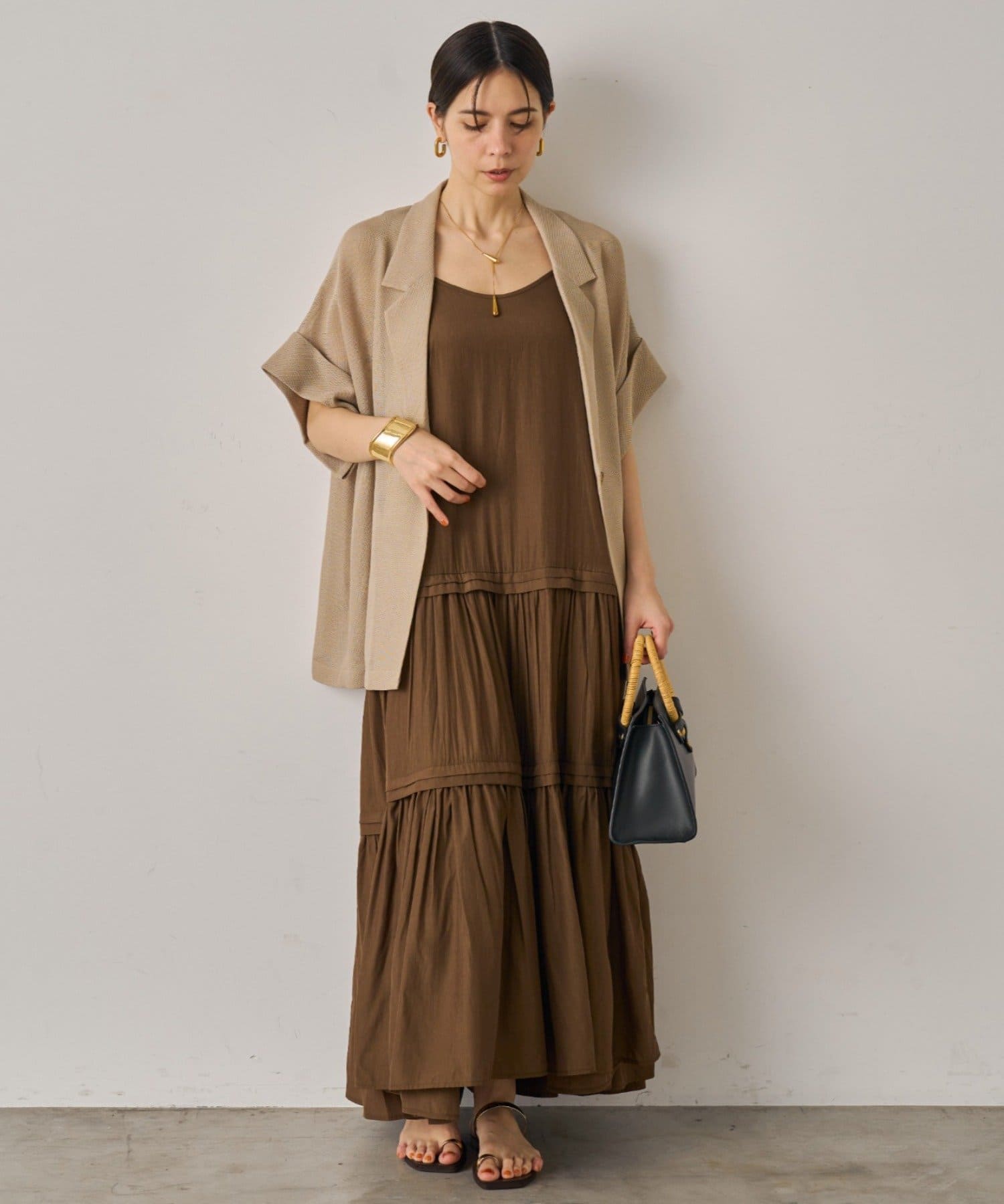 名品ワンピ/手洗い可能】サテンティアードキャミワンピース