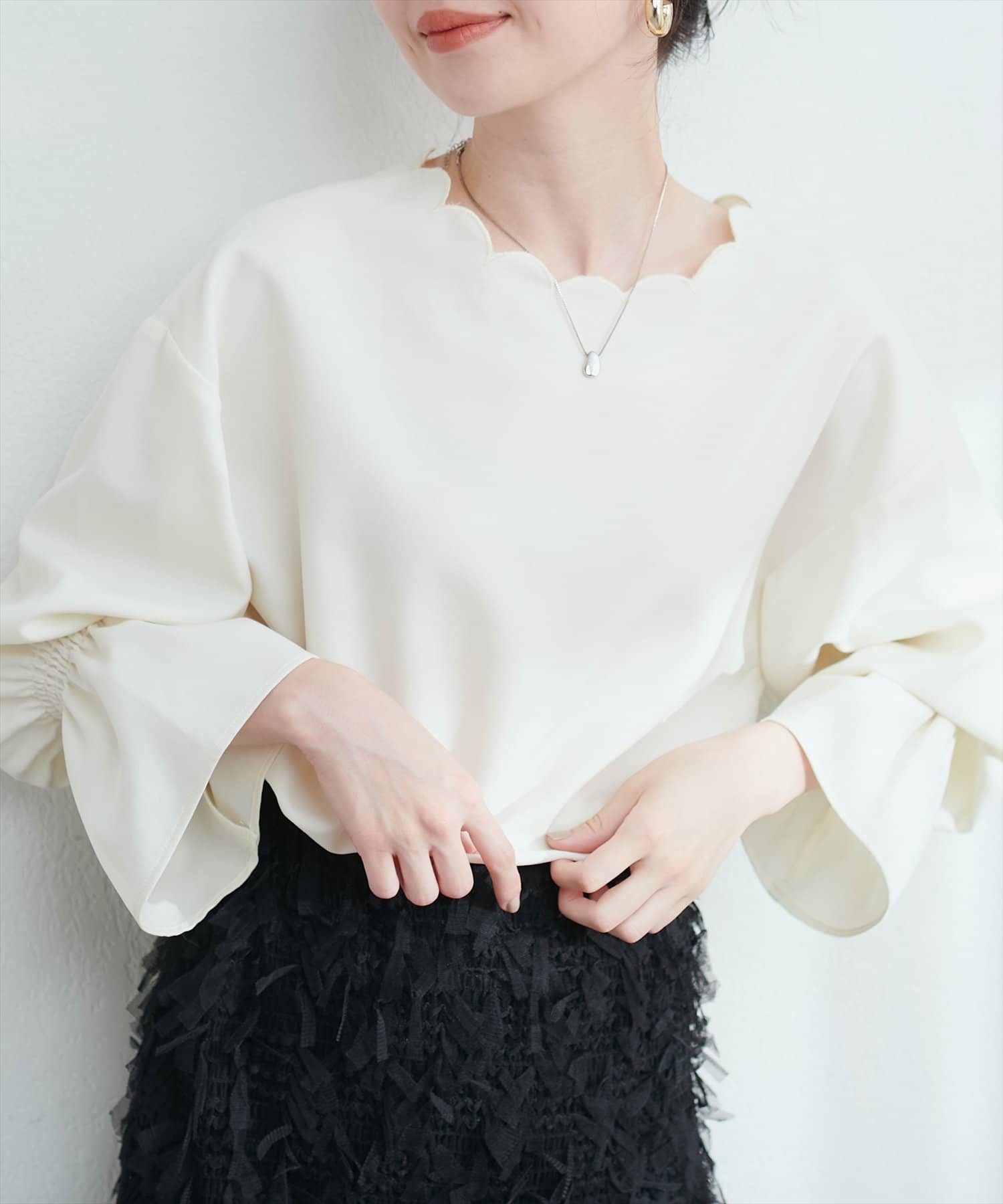 2WAYスカラップブラウス | natural couture(ナチュラルクチュール