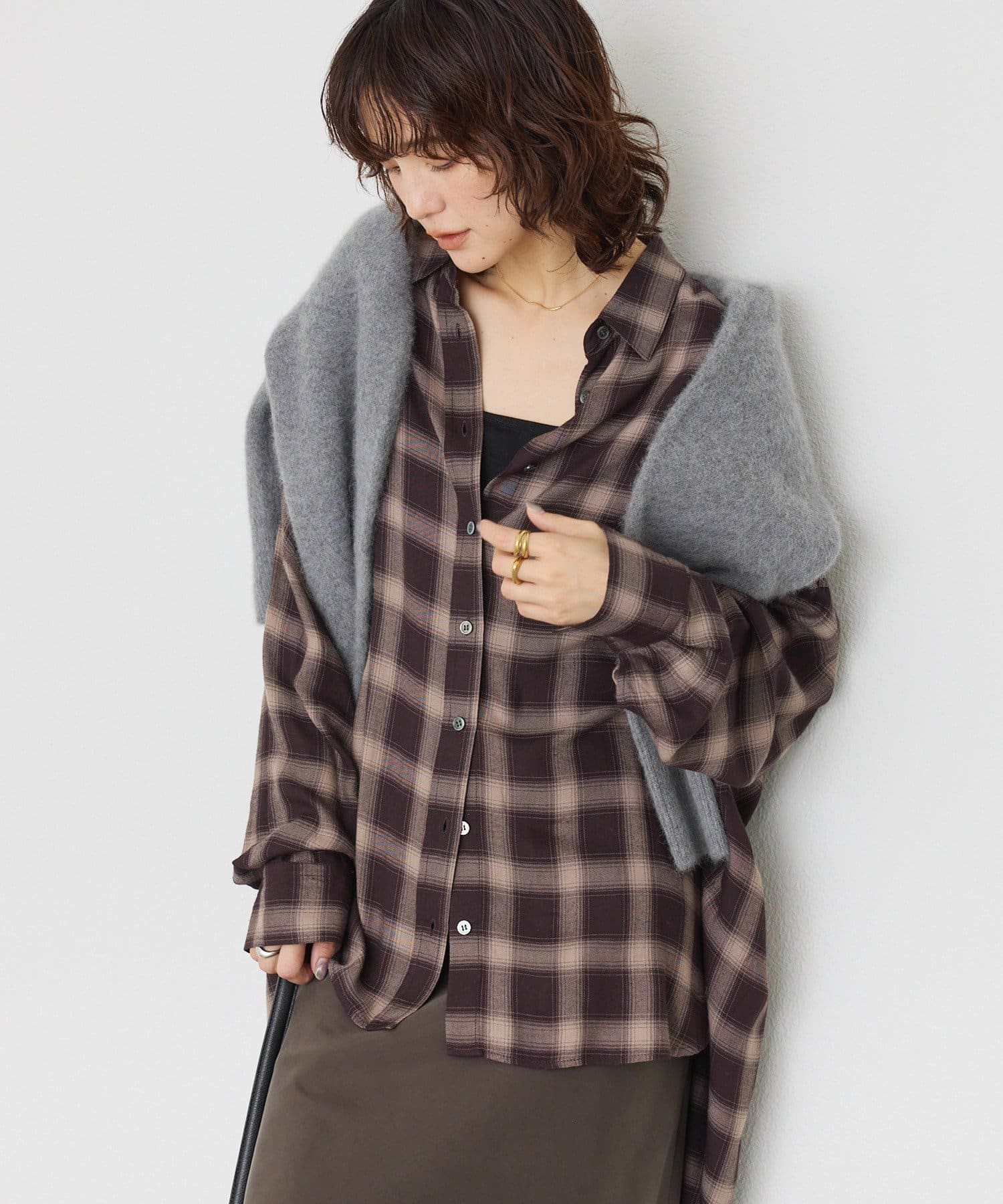 新色追加/トレンド/着痩せ】ウォッシュドチェックワイドシャツ | RIVE