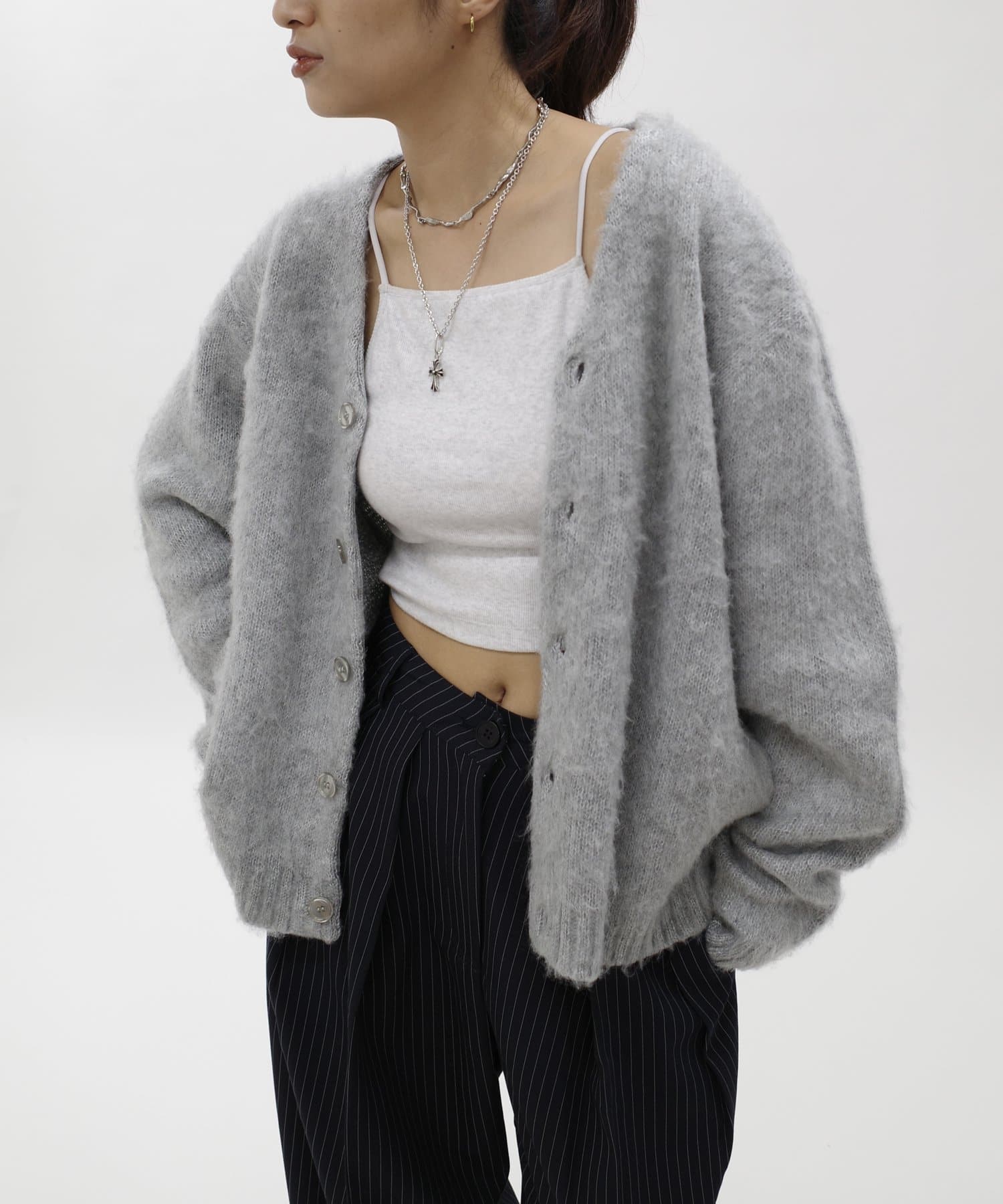 UNISEX/ユニセックス】KOOKY'N アルパカ混モヘアライクカーディガン