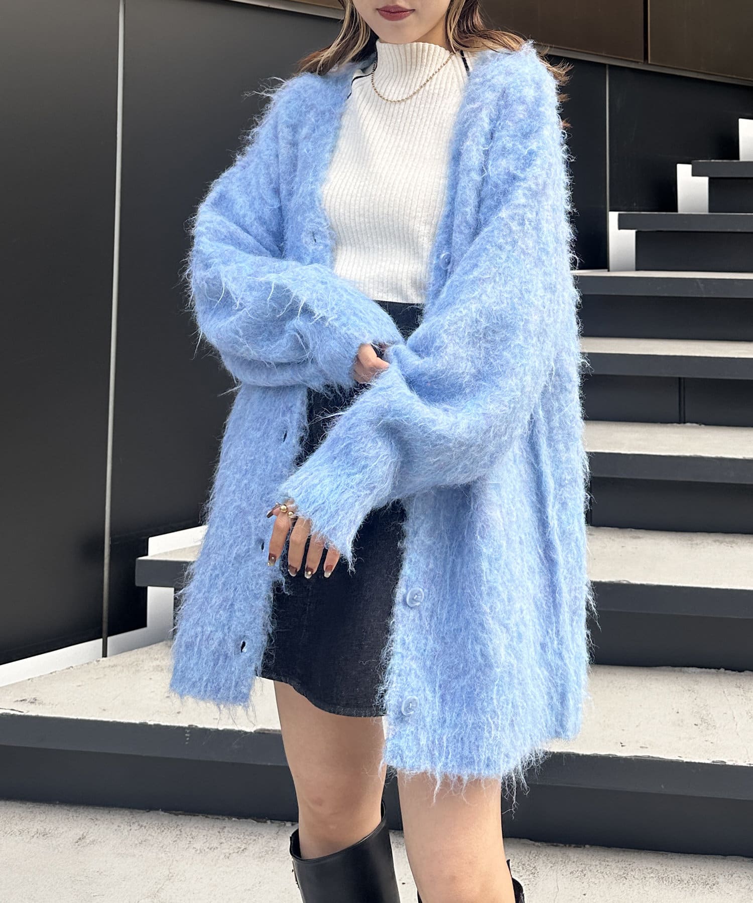 w closet】MIXシャギービッグニットカーディガン | OUTLET