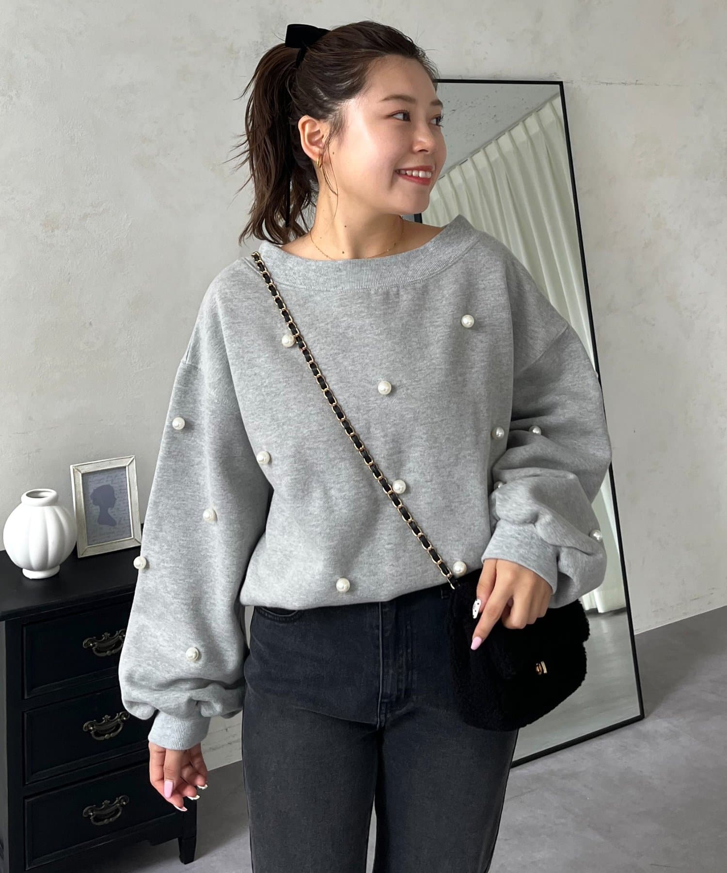 MOMO】ワイドボートネックパールスウェット | prose verse(プロズ