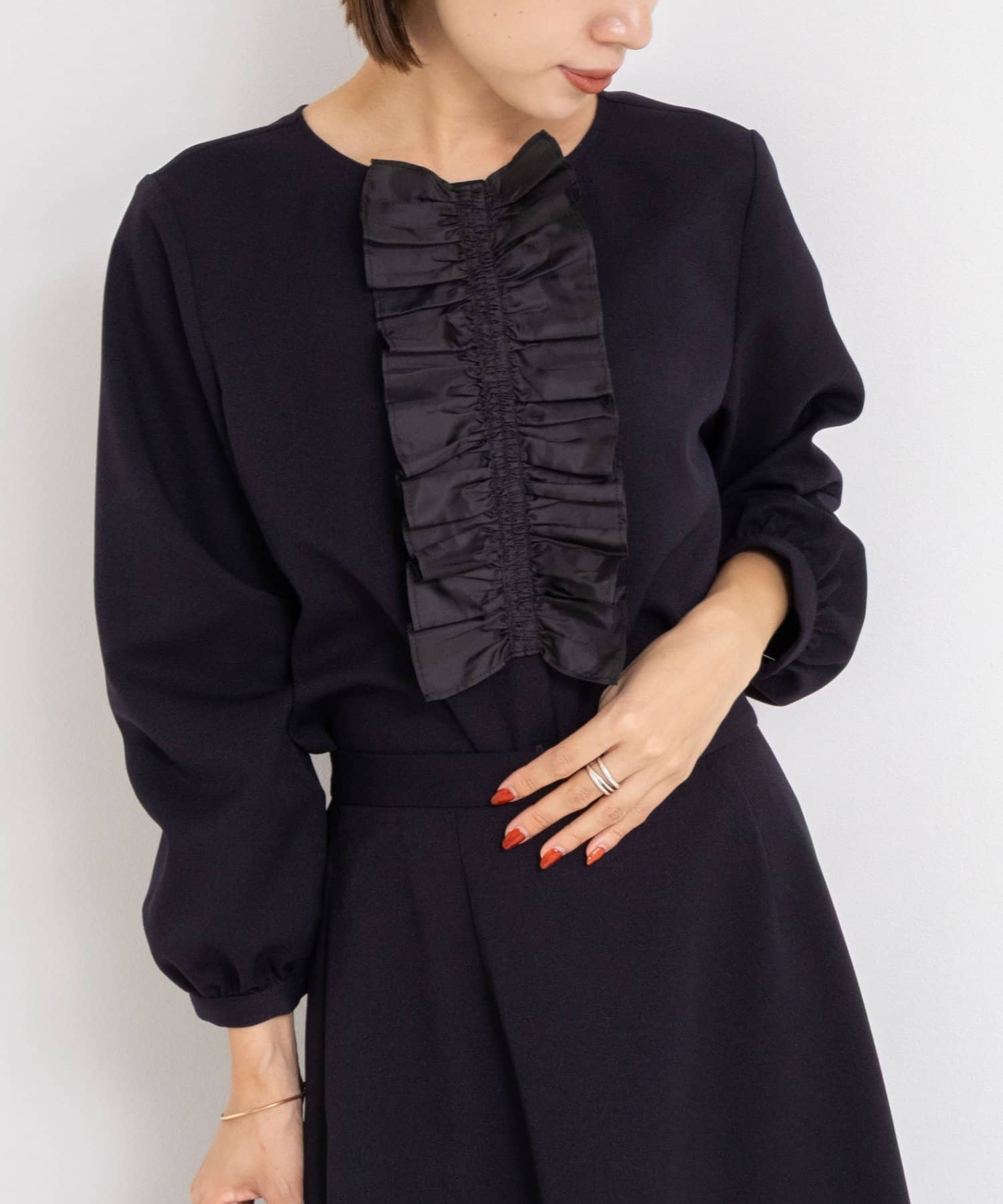 セットアップ対応》ウォッシャブルウール調2WAYフリルブラウス