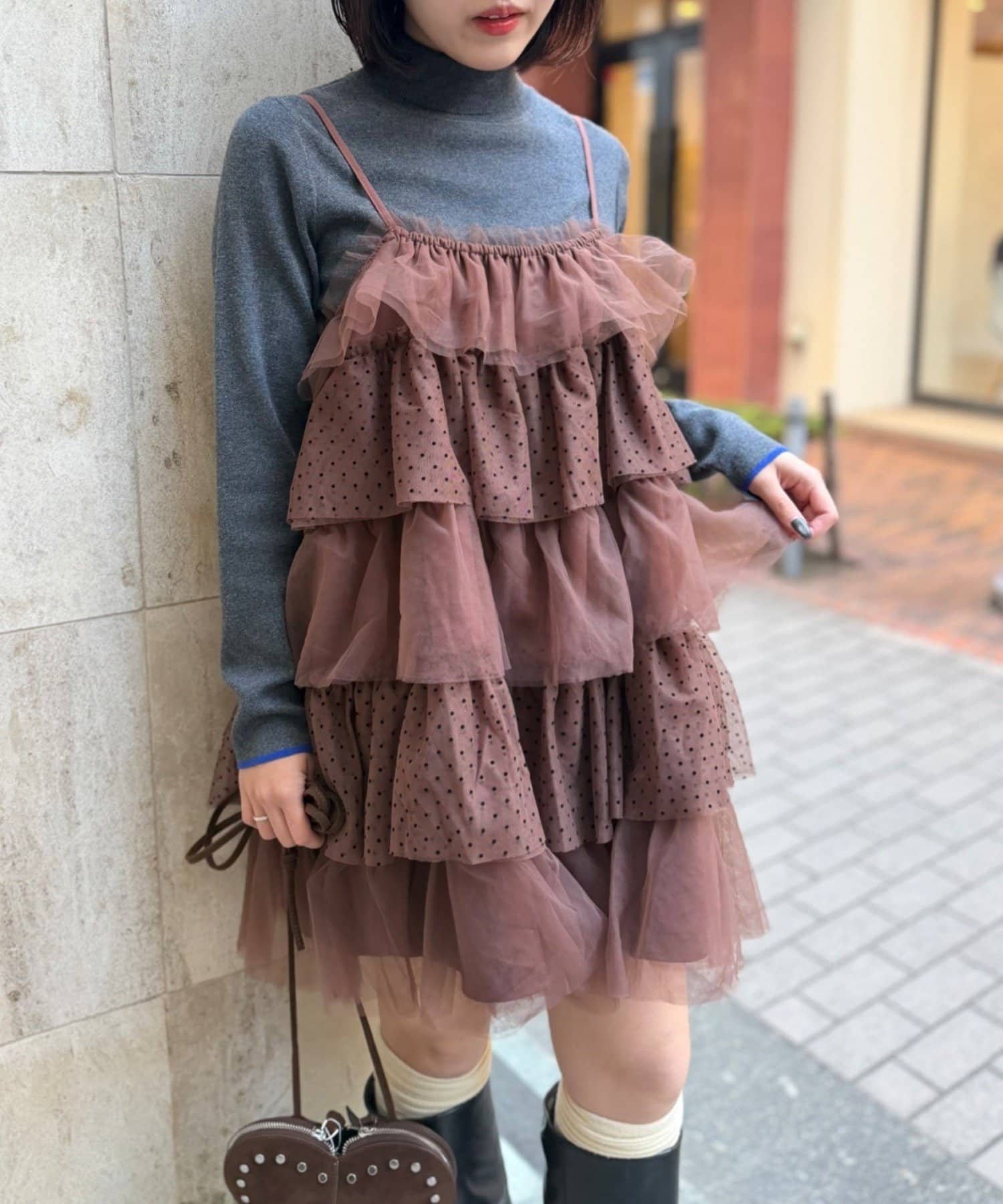 ドットチュールミニキャミワンピ | w closet(ダブルクローゼット