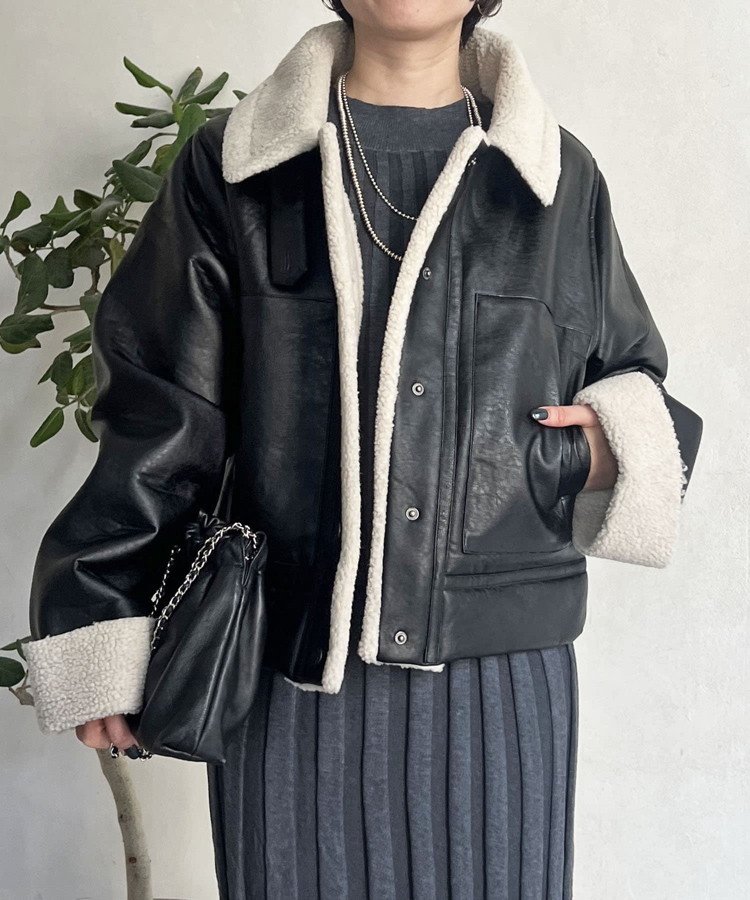 フェイクレザーボアブルゾン | un dix cors(アンディコール)レディース