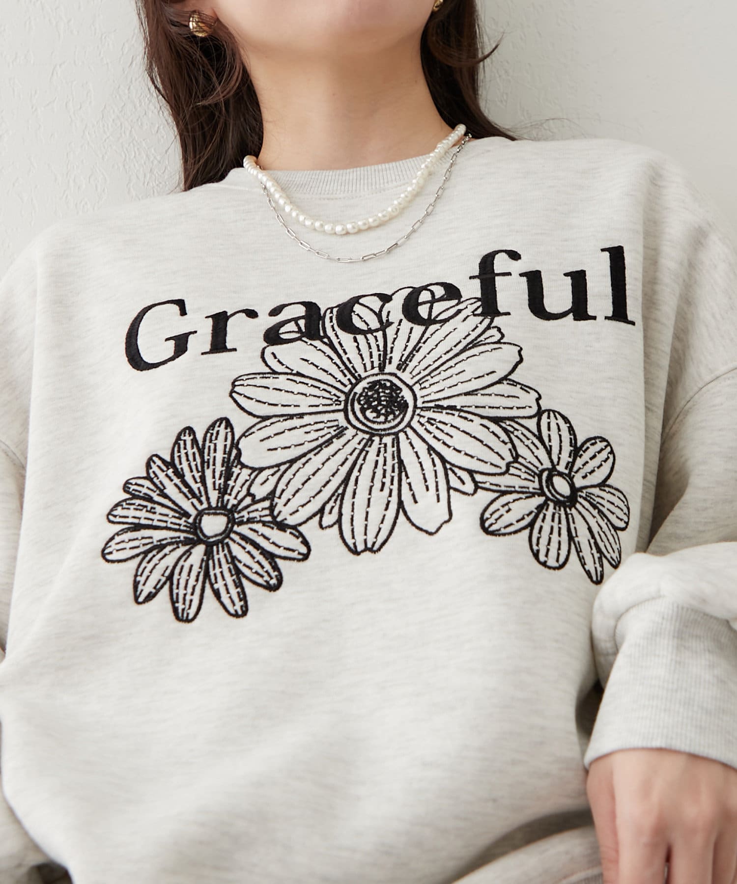 裏起毛フラワー刺繍スウェット | Remind me and forever(リマインド