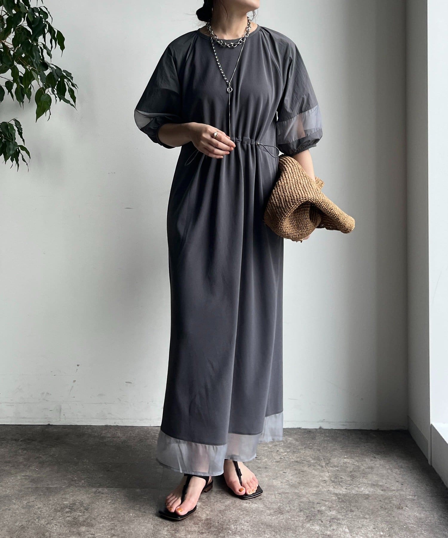 WEB限定】カットジョーゼット異素材切替ワンピース | DOUDOU(ドゥドゥ