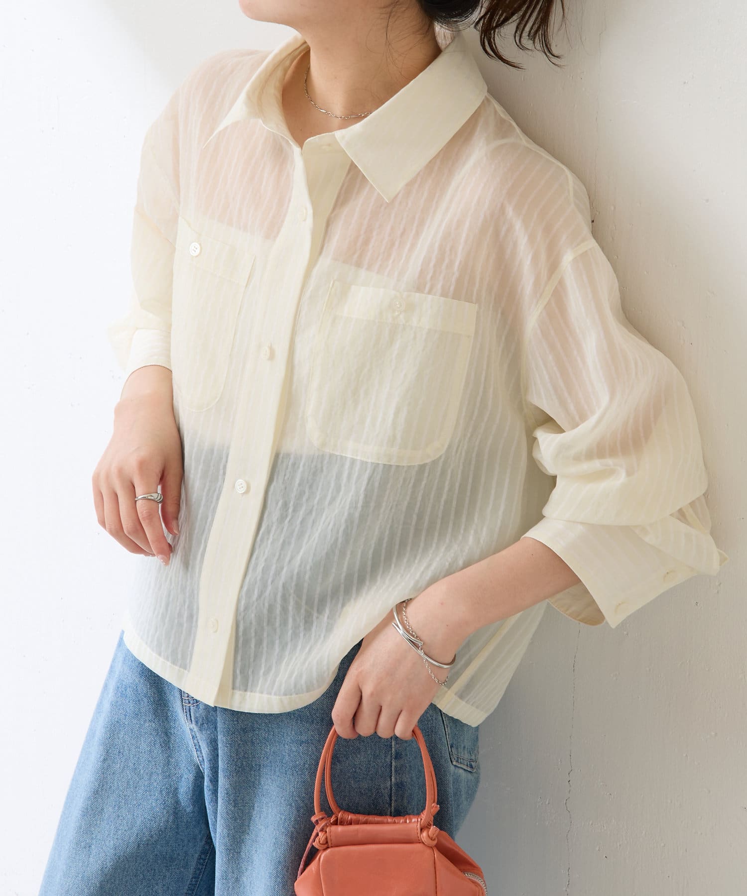シアー素材】シアーストライプショートシャツ | COLLAGE