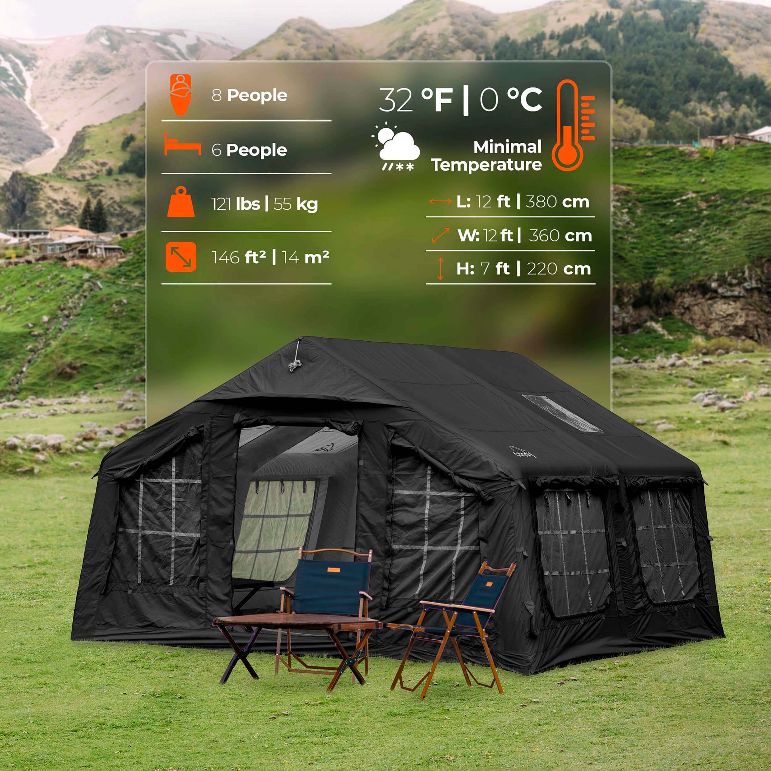 Coody Familia AirTent 13.6 Black Inflatable Tent House for Camping (2-
