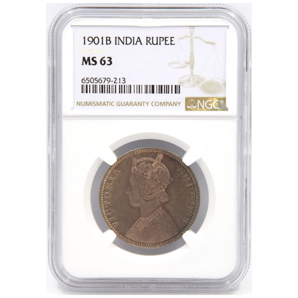 インド 1901 ヴィクトリア 1ルピー 銀貨 NGC MS63 6505679213