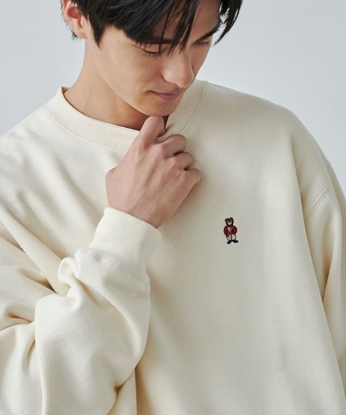 ワンポイントベア刺繍裏起毛クルーネックスウェット
