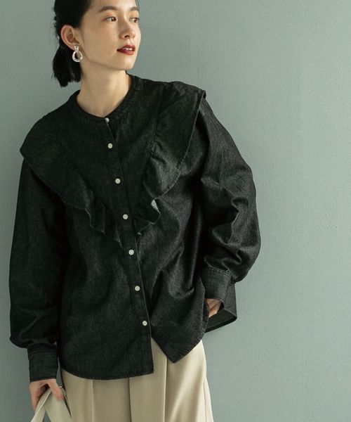 フリルデニムシャツブラウス