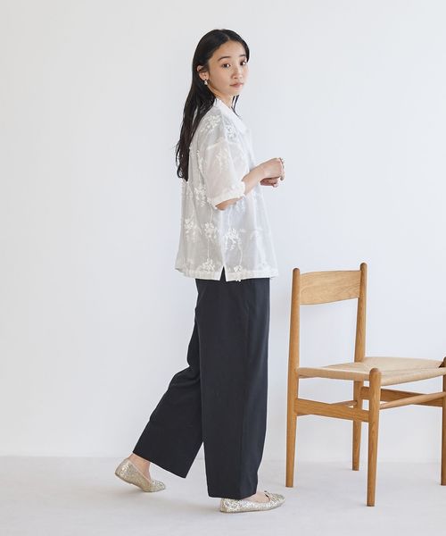 新色登場・追加】3Dフラワー刺繍 ハーフスリーブシャツ