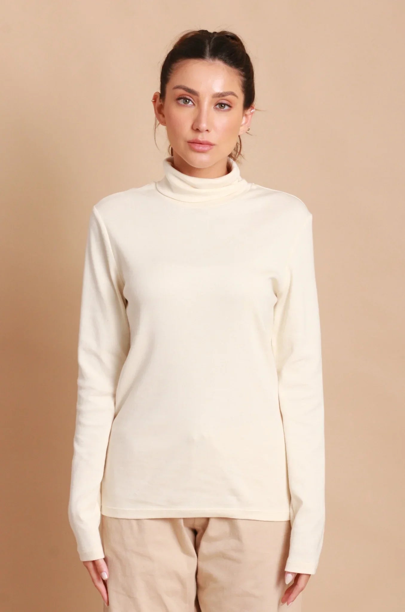 Organic Cotton Women's Turtleneck Long Sleeve Shirt ( Natural