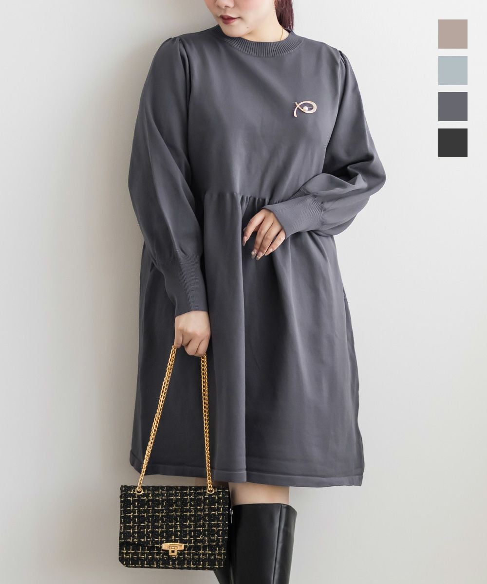 CLETTEオリジナル☆ブローチ付きニットミニワンピース | 大きいサイズ