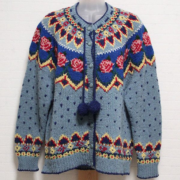 ブルー系薔薇編み込み丸ヨークカーディガン - ピンクハウス通販