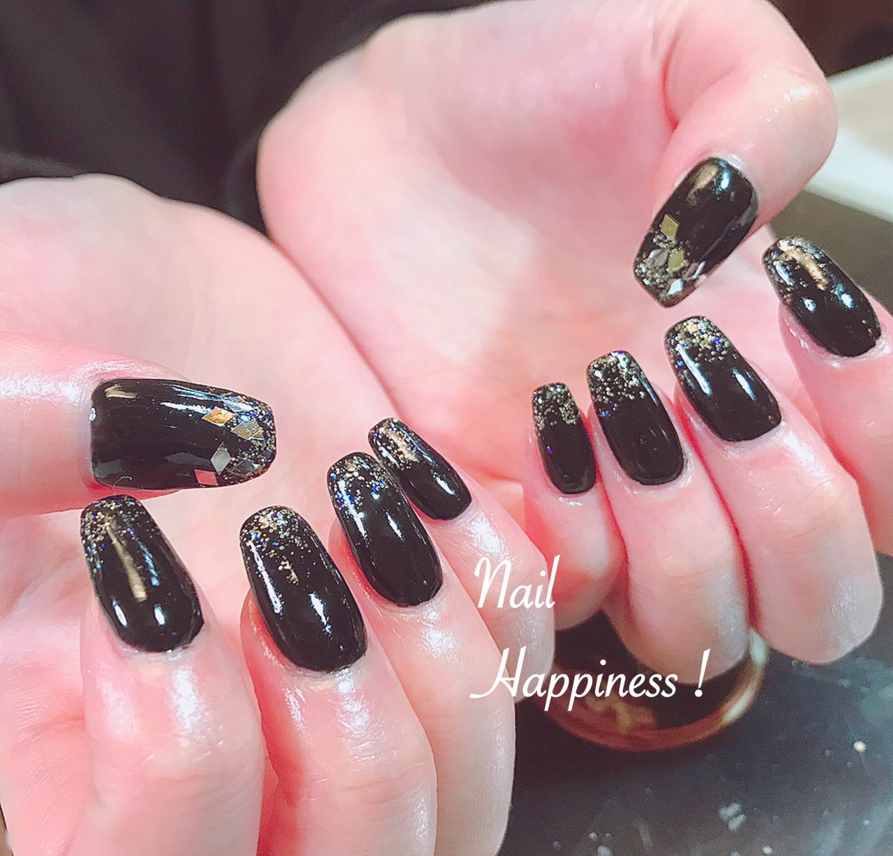 オールシーズン/シンプル/ラメ/ワンカラー/ブラック - Nail Happiness