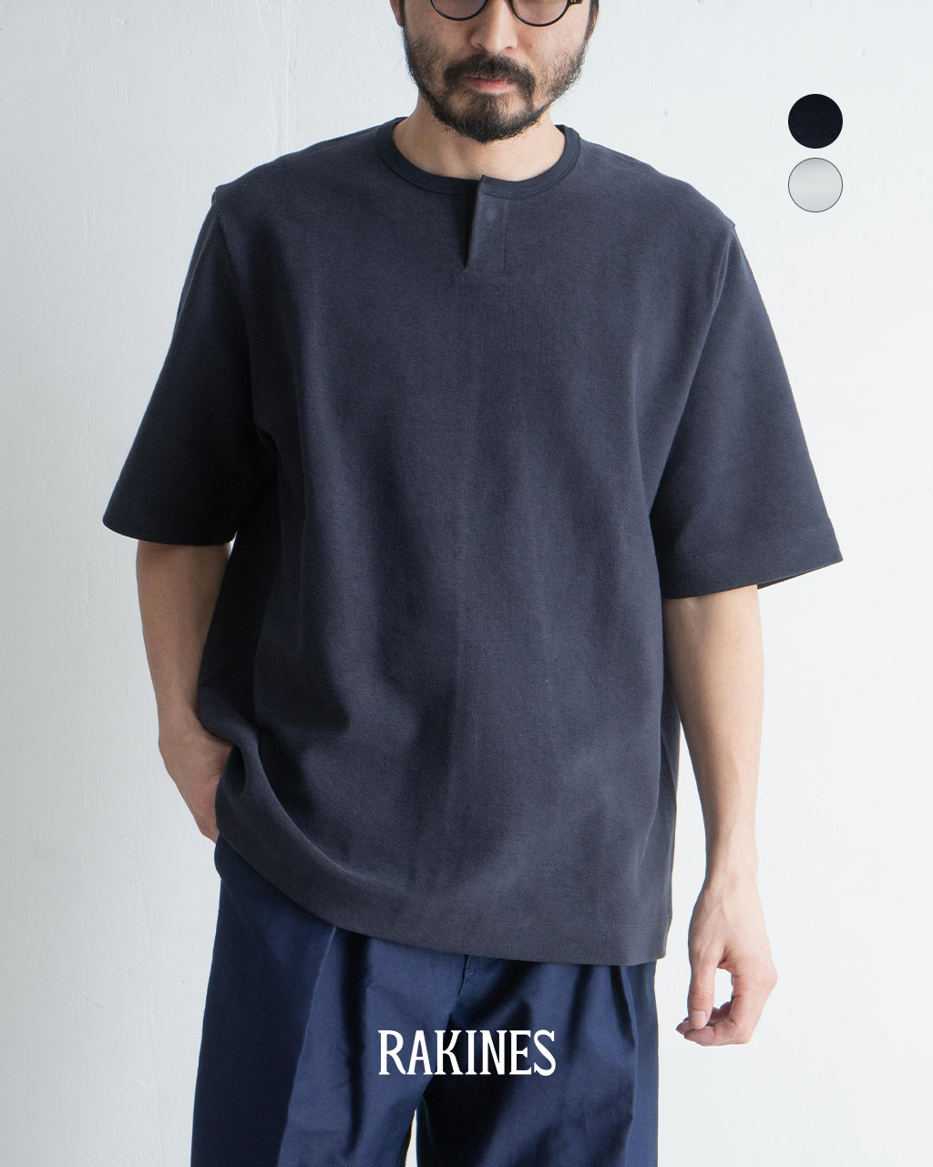 RAKINES ラキネス ヘンリーネック パイル Tシャツ コットン 半袖