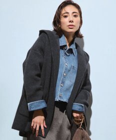 洗える】ラクーンブレンドダブルフェイス フーディー ニット