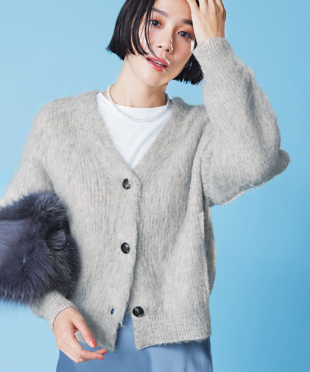 アルパカシャギー Vネックカーディガン / UNFILO L | ファッション通販