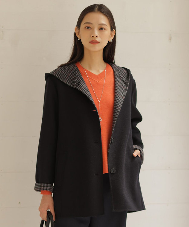 ウールナイロンリバーチェック フード付き コート / J.PRESS LADIES L