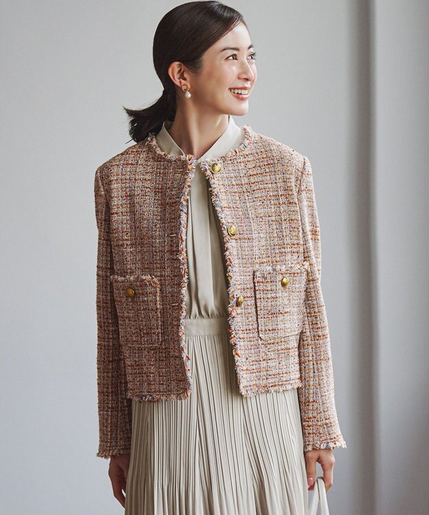 GIOLICAツイード ノーカラー ボタン ジャケット / 23区 | ファッション