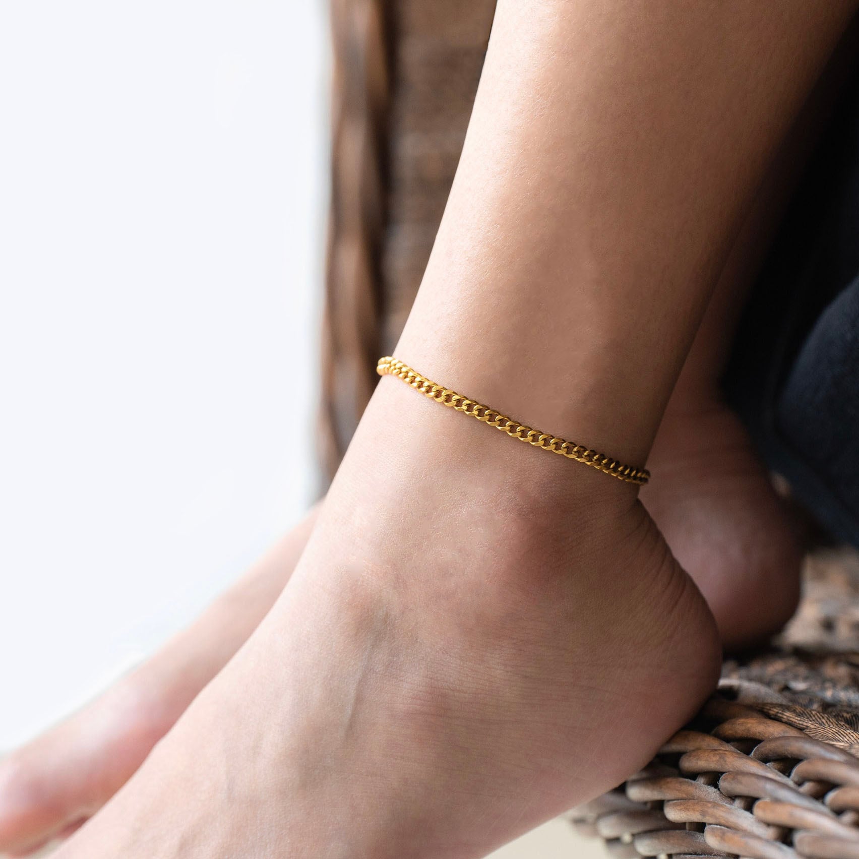 Flat link chain anklet gold｜cross Jewellia｜金アレ対応・ユニ