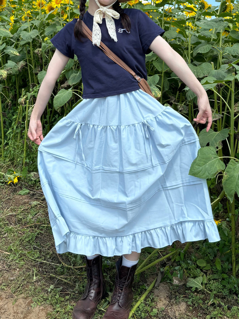 ライトブルーフリルロングスカート DPA43428 – CRAMMY