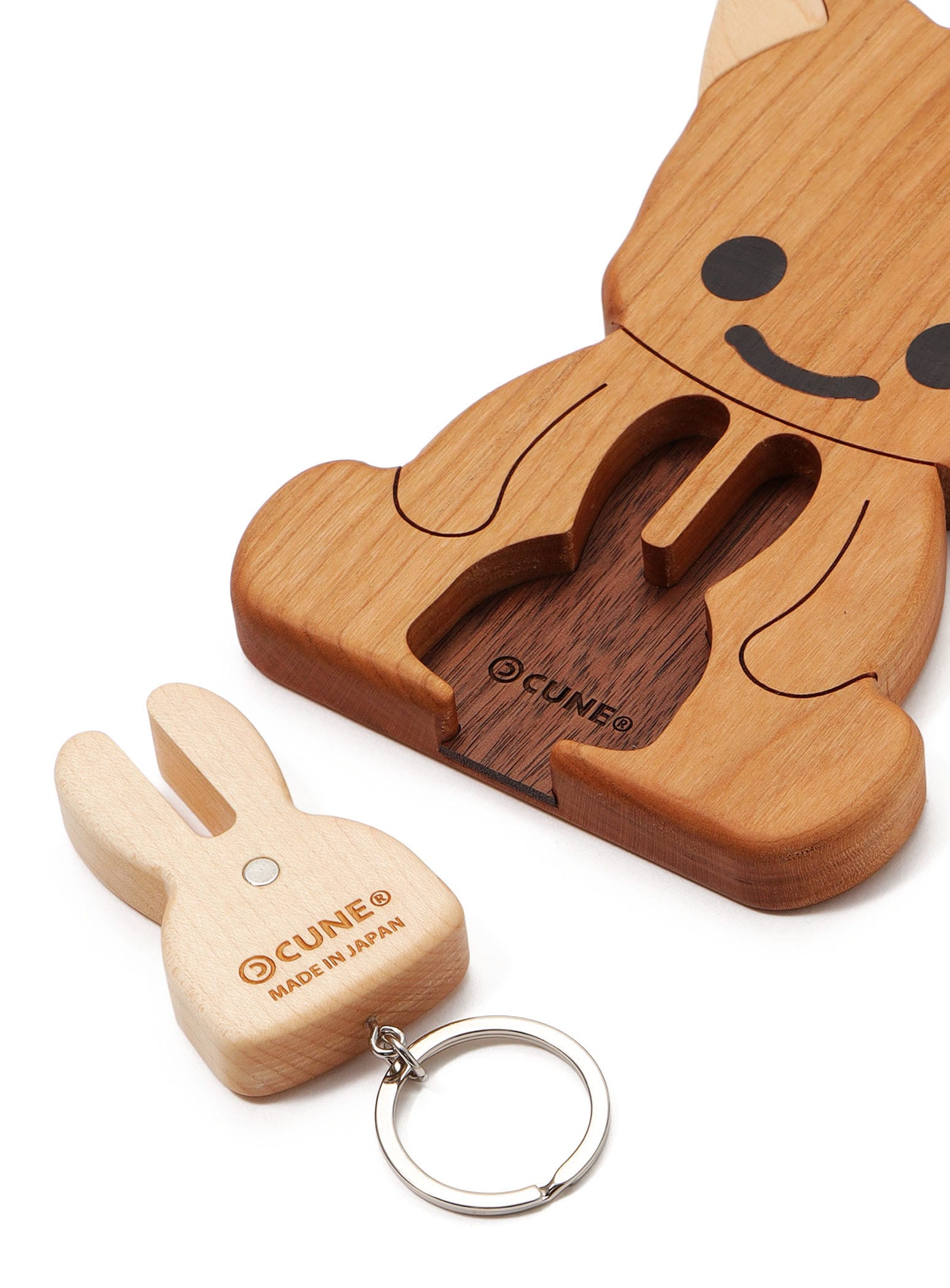 木のフックとキーリング ねこちゃんとうさぎ｜ウサギがいる｜CUNE