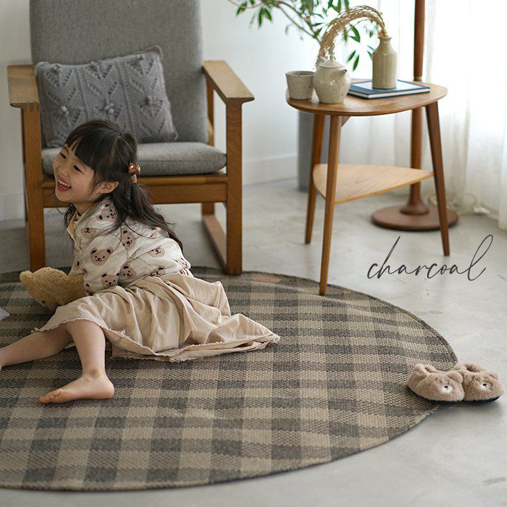 軽量ラグ ブロックチェック (160×160cm 円形) | cucan ネットショップ