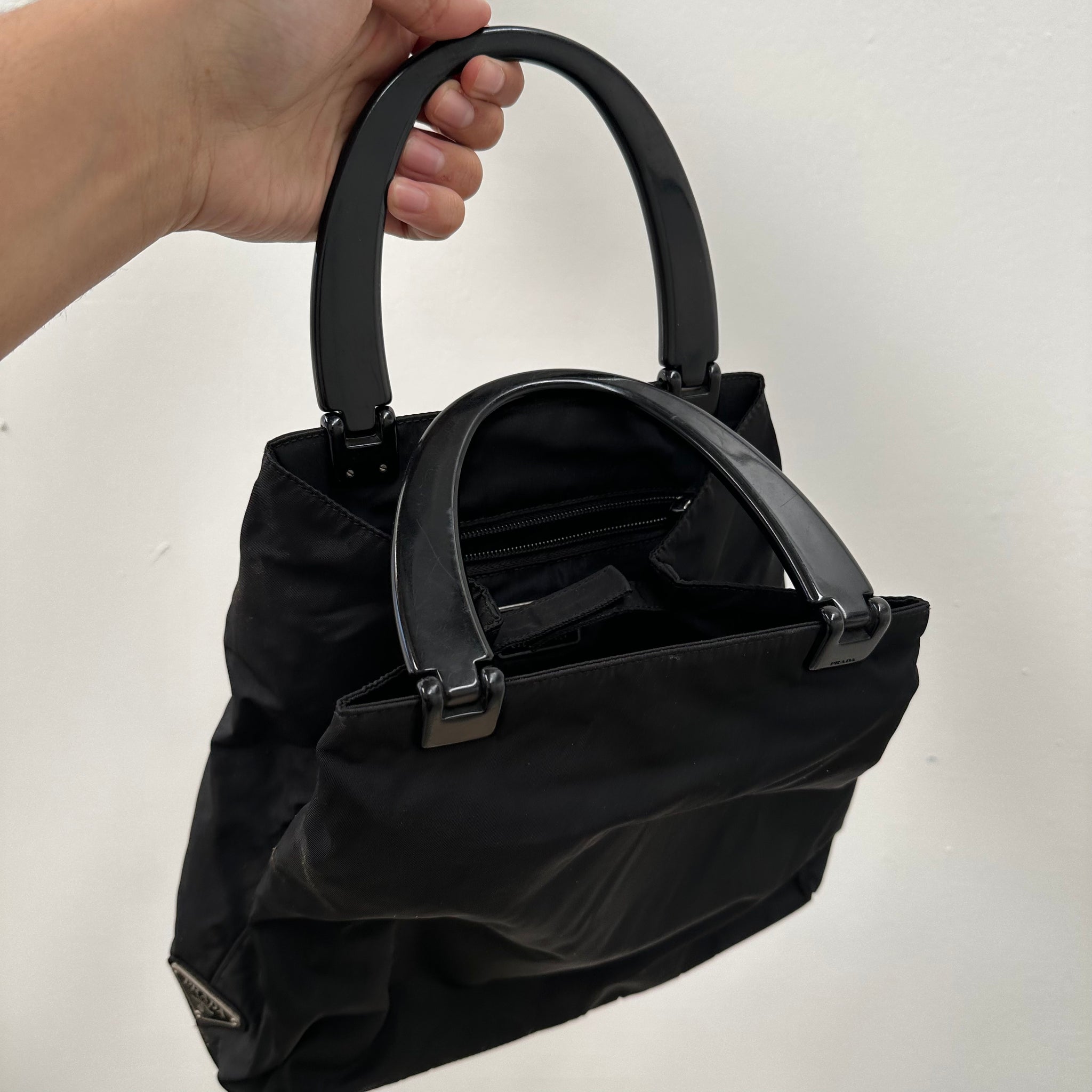 Prada Plastic Handle Hand Bag Nylon Black – Curated by Charbel