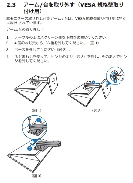 ASUS VG258QRシリーズへのモニターアーム取り付け、VESA規格・レビュー