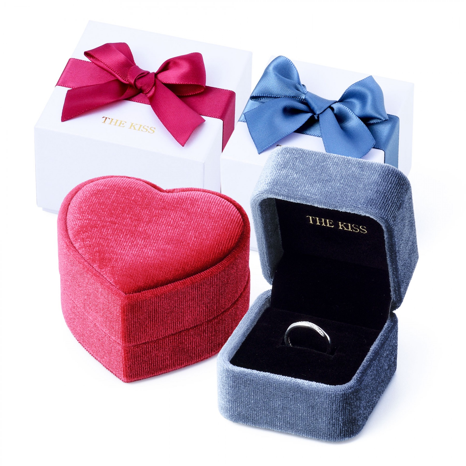 数量限定 ピンク ハート＆ブルーグレースクエア ジュエリーボックス